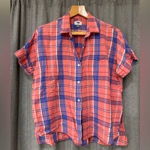 Old Navy Light Red & Blue Drop Shoulder Button Down Shirt
